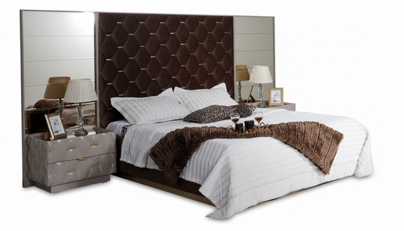 Bedroom Bed Nightstand Beds Double Wood Bedstead New Luxury Set 3pcs.