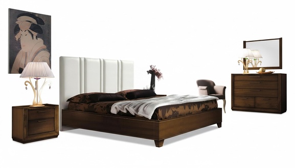 Bedroom Bed Nightstand Dresser Mirror Double Cushion Beds Luxury 5pcs.