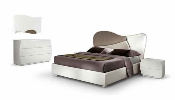 Bedroom Bedside Table Dresser Mirror Set White Modern Luxury Set 5pcs