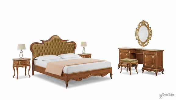 Bedroom Bed Bedside Table Dressing Table Stool Upholstered Bed Double Bed Set 5pcs