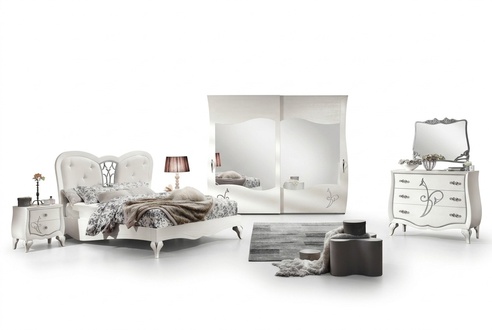 Bedroom Bedside Table Wardrobe Chest of Drawers Mirror New 6pcs Luxury Set