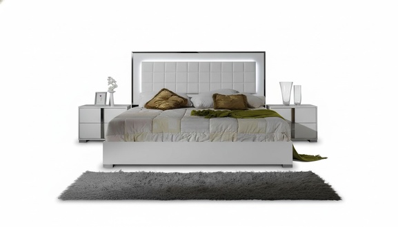 Bedroom Bed Nightstand Wooden Bedside Tables Double Bed Beds White Modern 3tlg