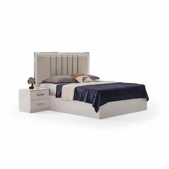 Bedroom bed bed frame double bed wooden bed beige sleeping space