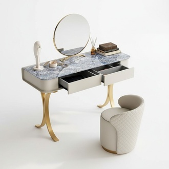 Bedroom Beige Dressing Table Designer Cosmetic Table 2x Drawers