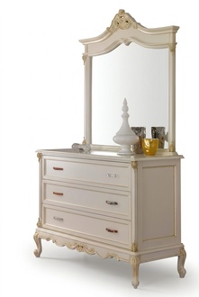 Classic rococo style set of dresser & mirror with 3-sliding drawers made of real wood