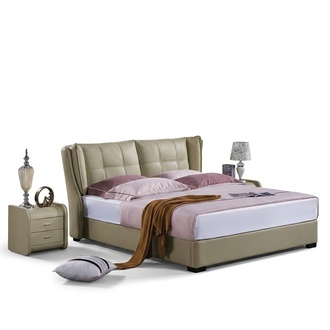 Bedroom complete set bed with bedside tables 3 pieces. Hotel leather bed beds New