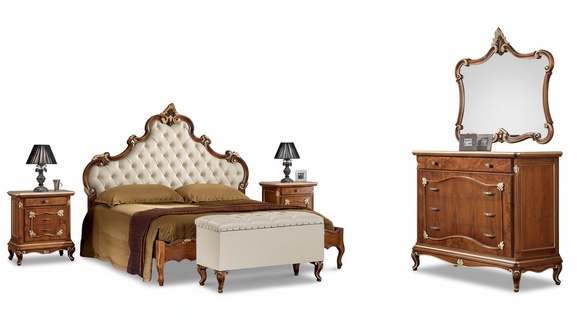Bedroom Complete Set Bed 2x Bedside Table Chest of Drawers Mirror Armchair 6pcs Italy