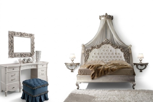 Bedroom complete set royal baroque bed make-up table bedside table 6 pcs.