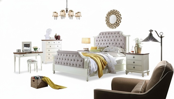 Bedroom Complete Set Royal Baroque Bed Dressing Table Nightstand 6 pcs.