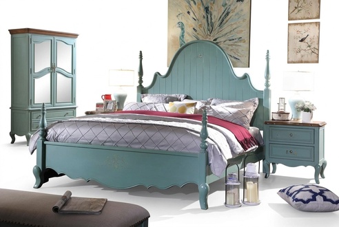 Set bed 2x bedroom country furniture 4pcs.bedside table stool wood beds new