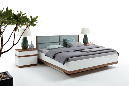 Bedroom designer bed 2 nightstands luxurious complete furnishings.
