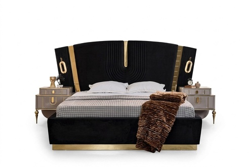 Bedroom double bed set bedside tables 3-piece luxury black