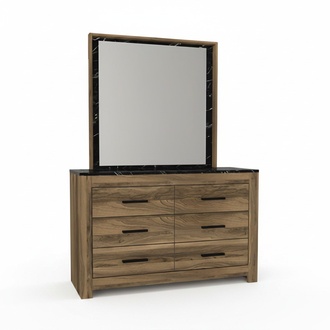 Bedroom chest of drawers with mirror, modern style, elegant furniture, brown wooden furniture.