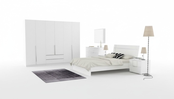 Bedroom furniture set complete with bed, 2 nightstands, and wardrobe, 5 pieces.