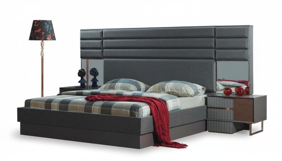 Bedroom furnishings Luxury double bed Designer bedside tables 3-piece set