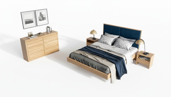 bedroom furniture 3 pieces Set bed solid wood bedside tables 2x beds real wood