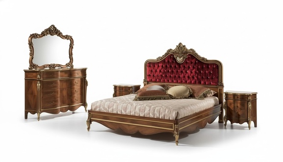 bedroom furniture 5 pieces Set bed 2x bedside table chest of drawers Classic wood