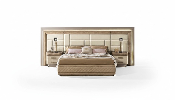 Bedroom furniture bed solid beige Italian furniture beds wood double bed