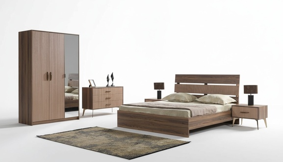 Bedroom furniture complete set: bed, 2 nightstands, cabinet, 5 pieces.