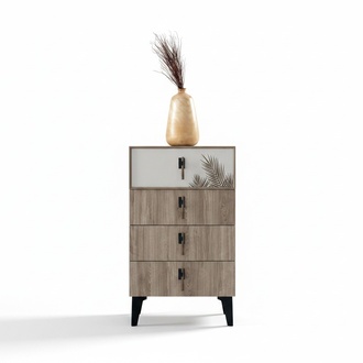 Bedroom furniture Light brown high chest of drawers Designer 4-door chest of drawers