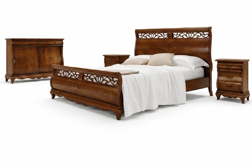 Bedroom furniture set 4 pieces. Bed 2 bedside tables chest of drawers solid wood design furniture