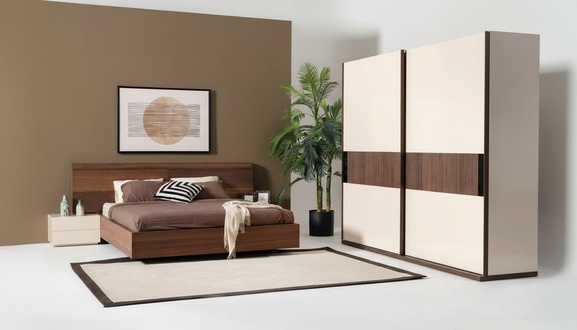4pcs Bedroom Set Bed 2x Bedside Tables Wardrobe Closet
