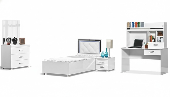 Bedroom furniture single bed bedside table table 4-piece white children’s furniture
