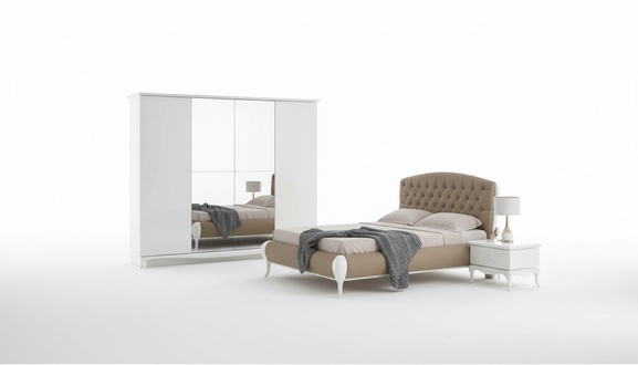 Bedroom group double bed set bed frame bed set 6 pieces white