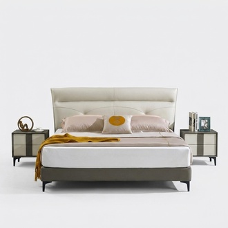 Bedroom Leather bed Complete bed Bedside tables 3-piece set Hotel sets