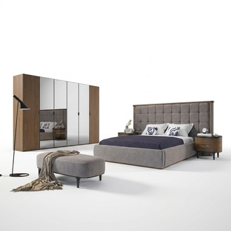 Bedroom luxury set 4-piece bed 2x bedside tables design bench modern furniture