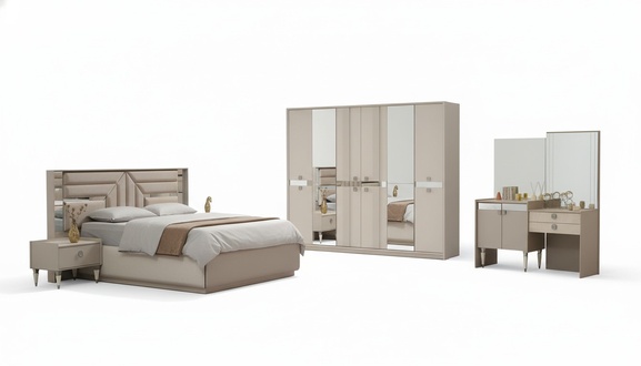 Bedroom Complete 5-piece Bed 2x Nightstands Wardrobe Dressing Table Wood