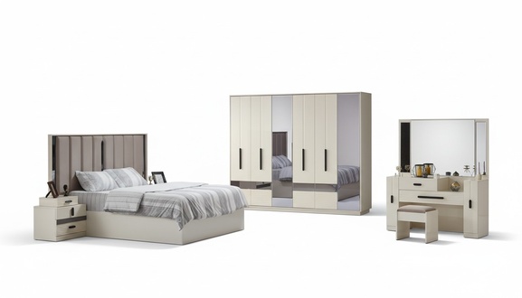 Bedroom set 5-piece modern design complete furniture bed luxury wardrobe