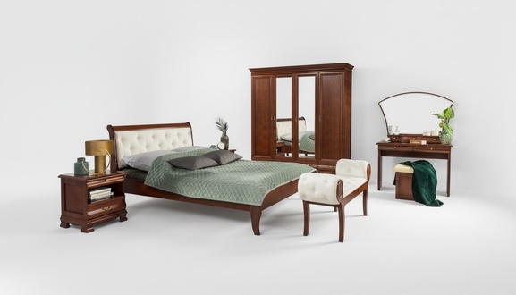 Bedroom set 6 pieces 2x nightstands Chesterfield bed wooden furniture classic