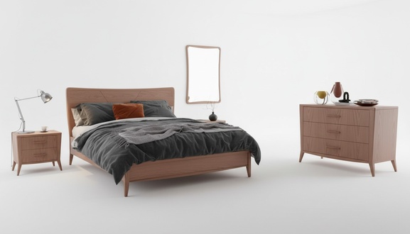 Bedroom Set Bed 2x Bedside Tables Chest of Drawers Design Luxury Furniture 4tlg