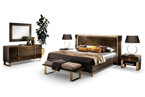 Bedroom set bed 2x bedside table chest of drawers beds double hotel upholstery 6 pieces.