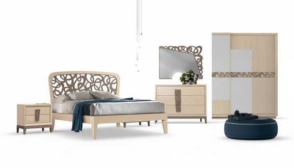 Bedroom set bed 2x bedside tables closet design luxury 6 pcs
