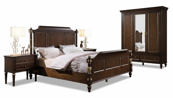 Bedroom set bed 2x bedside tables luxury new 3-piece design modern wood
