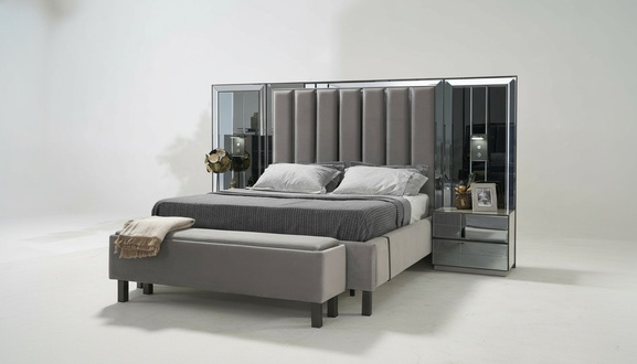 Bedroom Set Bed 2x Bedside Table Stool Double Beds Upholstery Furniture 4pcs New