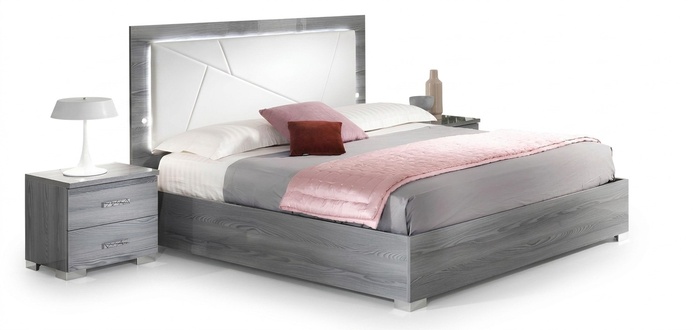 Loft style modern bedroom set of marriage double bed with light & 2x-bedside tables