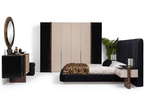 Bedroom set bed 2x bedside tables wardrobe chest of drawers design furniture