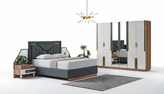 Bedroom set bed + 2x nightstands + closet design 4 pcs.