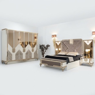 Bedroom set bed + 2 nightstands + wardrobe 5-piece complete furniture wood