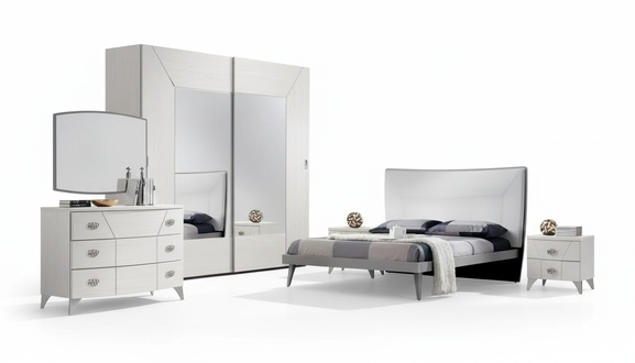 Bedroom Set Bed 2x Bedside Tables Chest of Drawers 6pcs. Design Luxury