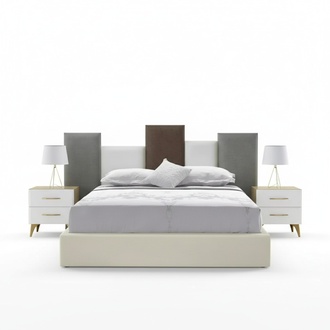 Bedroom Set Bed 2x Bedside Table Wood White Completely Modern 3pcs.