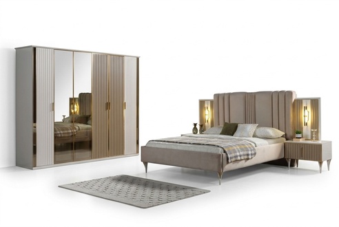 Bedroom set with bed, 2 nightstands, and wardrobe, modern, 4 pieces.