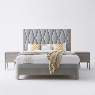 Bedroom set of leather upholstered double bed & 2x-bedside tables in modern style