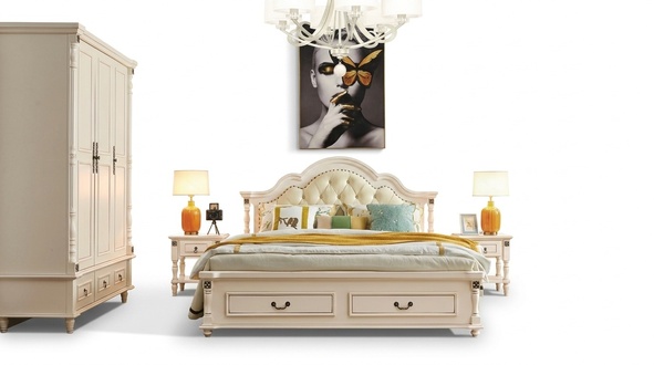 Bedroom set bed nightstand closet hotel beds wood design 4pcs.