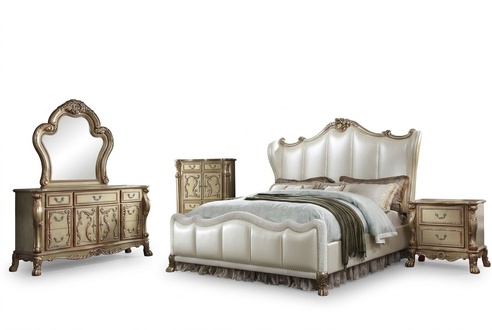 Bedroom set bedside tables bed 5 pieces. Baroque rococo antique style wooden bed new