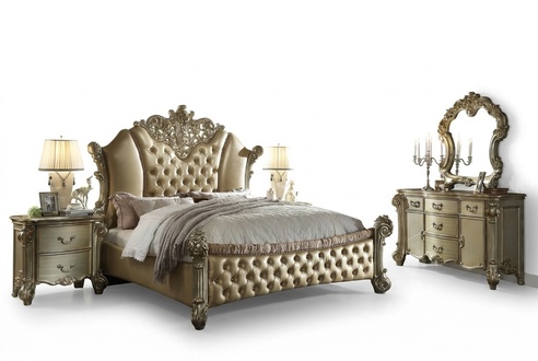 Bedroom Set 5 Pieces Bed Mirror Bedside Table Chest Of Drawers Cabinet Classic