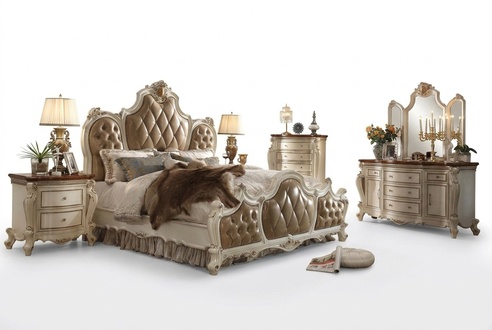 Bedroom set bedside tables bed 5 pieces. Baroque rococo antique style wooden bed new